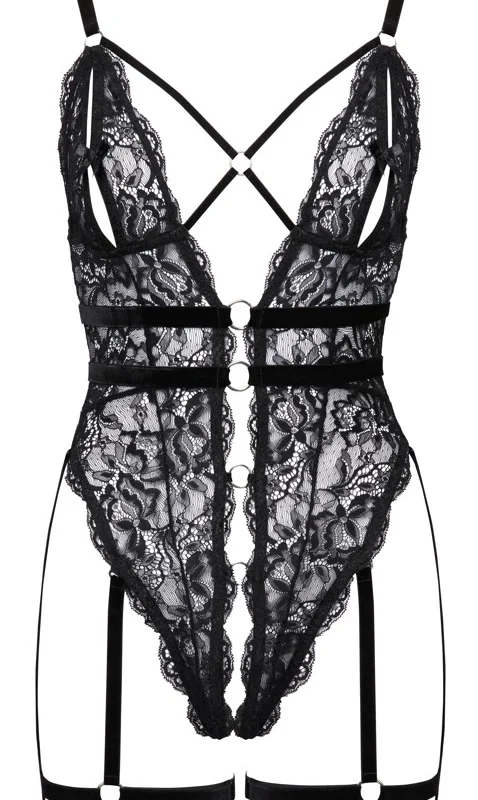 Cottelli Lingerie Body Lace S Black Floral Harness Adjustable