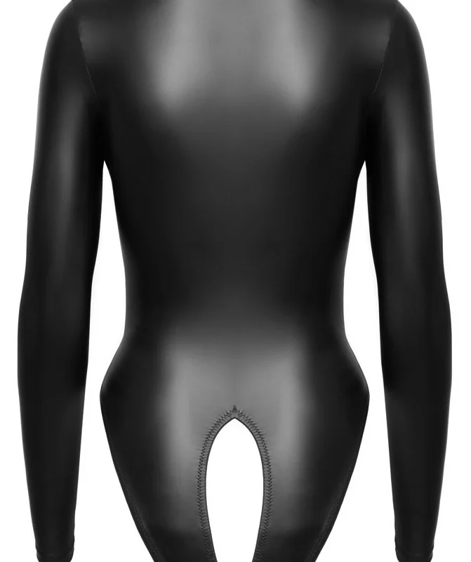 Cottelli LINGERIE Black Matte Long Sleeve Bodysuit, Open Front, S