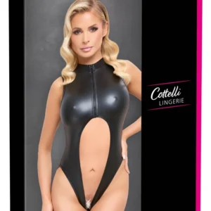 Cottelli Lingerie Zip-Front Matte Look Crotchless Bodysuit Black L