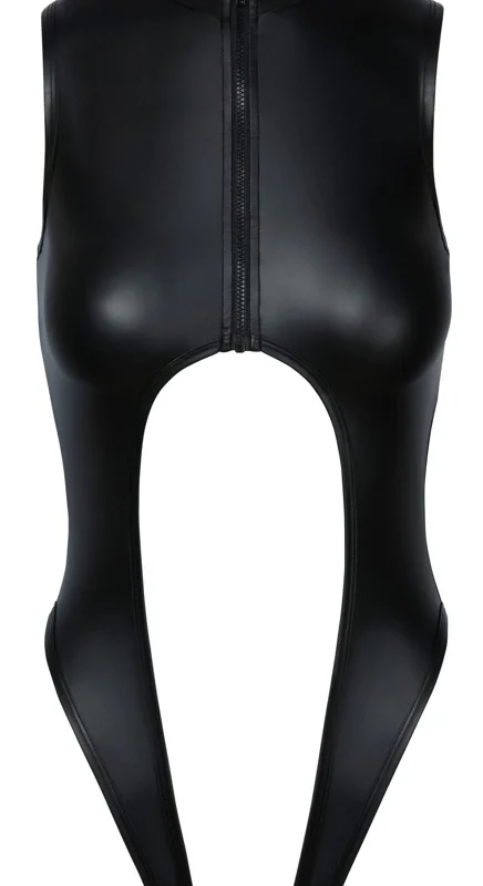 Cottelli Lingerie Zip-Front Matte Look Crotchless Bodysuit Black L