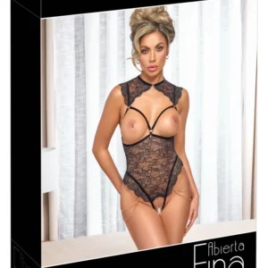 Abierta Fina Open Lace Body L - Black Floral Lace, Adjustable Straps