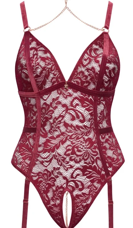 Cottelli CURVES Body Red 3XL - Elegant Lace & Velvet Suspender Design