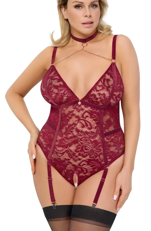 Cottelli CURVES Body Red 3XL - Elegant Lace & Velvet Suspender Design