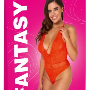 Cottelli FANTASY Thong Body Neon Coral Lace S/M - Adjustable Straps