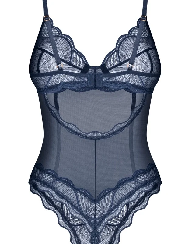 Obsessive Nightly Blue M/L - Elegant Lace Crotchless Bodysuit Blue