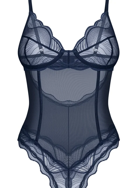 Obsessive Nightly Blue M/L - Elegant Lace Crotchless Bodysuit Blue