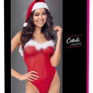 Cottelli LINGERIE X-Mas Set S/M - Festive Red Bodysuit & Velvet Hat