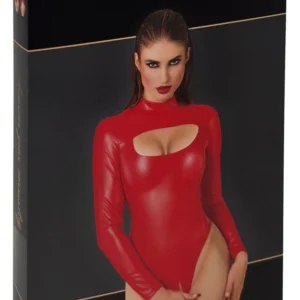 Noir rankų darbo Powerwetlook Bodysuit raudonas XL aukšto kaklo iškirptas dizainas