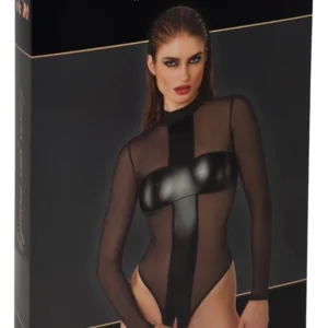 Noir Handmade Body Cross XL Black Transparent Bodysuit with Wetlook Inserts