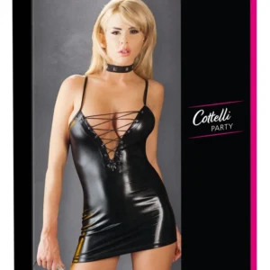 Cottelli Collection Dress M Wet Look Black Adjustable Lacing