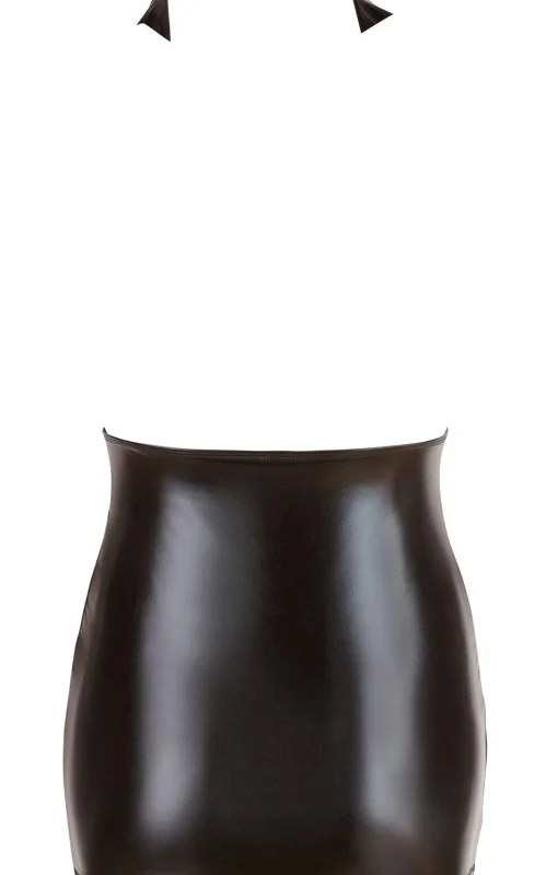 Cottelli Collection Wet Look Mini Dress S, Shiny Black, Open Back
