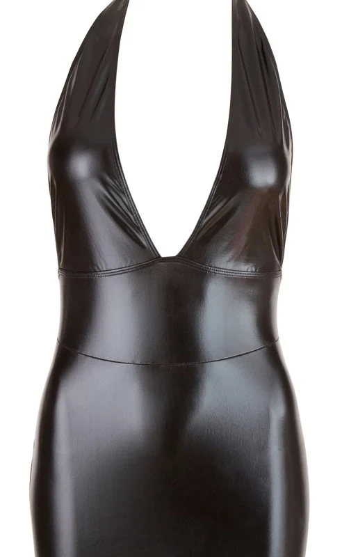 Cottelli Collection Wet Look Mini Dress S, Shiny Black, Open Back