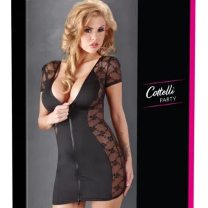 Cottelli Collection Black Fitted Dress XL with Lace and 2-Way Zip