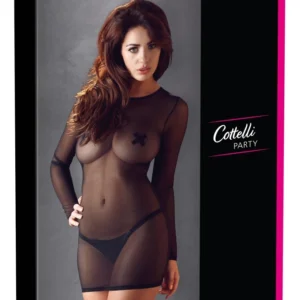 Cottelli Collection Dress M Black Powernet Long Sleeve Body-Fit