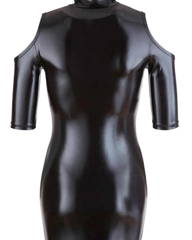Cottelli Collection Wetlook Black Cold Shoulder Dress M