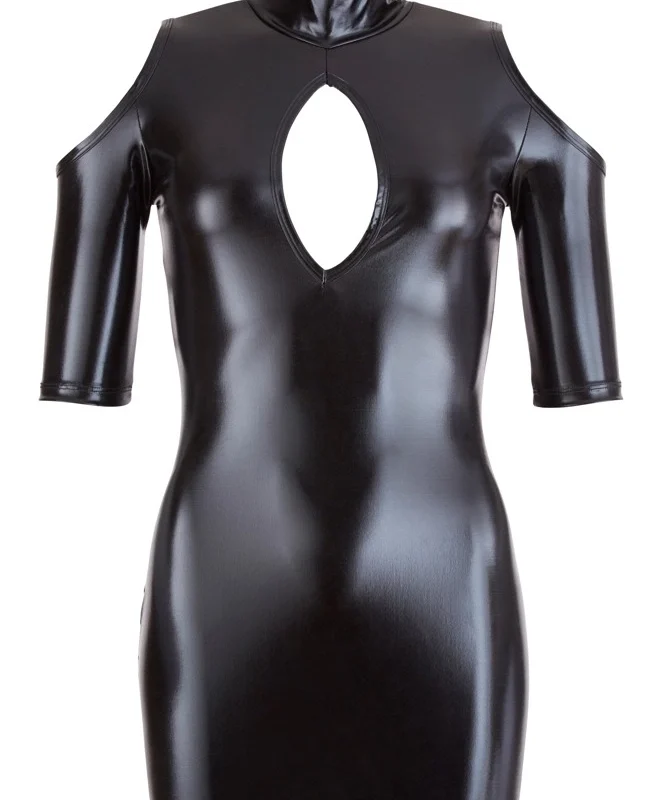 Cottelli Collection Wetlook Black Cold Shoulder Dress M