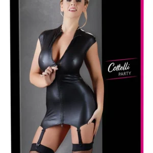 Cottelli Collection Shiny Black Mini Dress with Adjustable Straps S