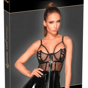 Noir Handmade Vinyl Mini Dress S - Shiny Black, Adjustable Straps