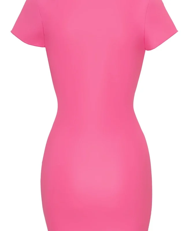 Cottelli Collection Dress Hot Pink XL - Shiny Fitted Partywear