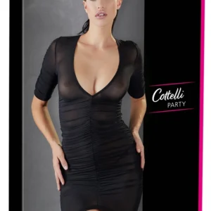 Cottelli Collection Mini Dress XL Black Semi-Transparent Ruffled Design