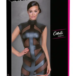 Cottelli PARTY Dress S Black Matte with Sheer Powernet Accents