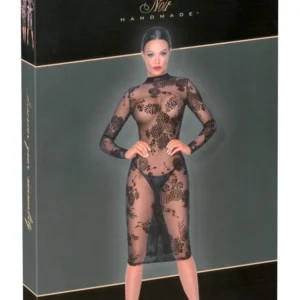 Noir Handmade Powernet Dress Floral Flock Print Black XL