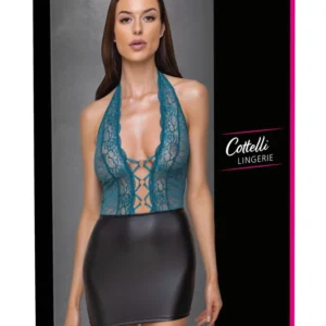 Cottelli Lingerie Dress Black/Teal S Two-Piece Effect Lace & Matte