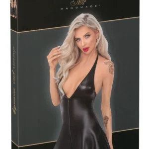 Noir Flared Dress S Shiny Snakeskin & Wet Look Halterneck Black