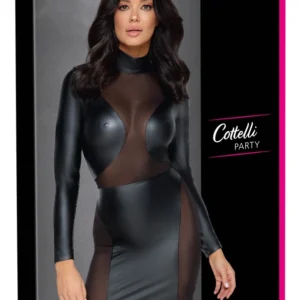 Noir Handmade Dress XL Black Matte Long Sleeve with Mesh Detail