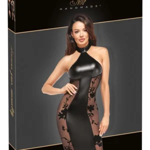 Noir Dress XL Matte Powerwetlook & Velvet Flocked Mesh Knee-Length