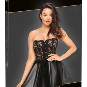 Noir Handmade Dress S - Lace & Powerwetlook Strapless Corset Style