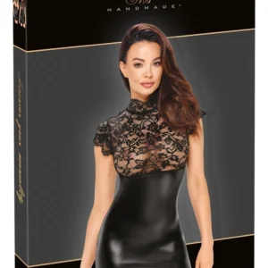 Noir Handmade Lace Dress M - Black Powerwetlook & Lace Design