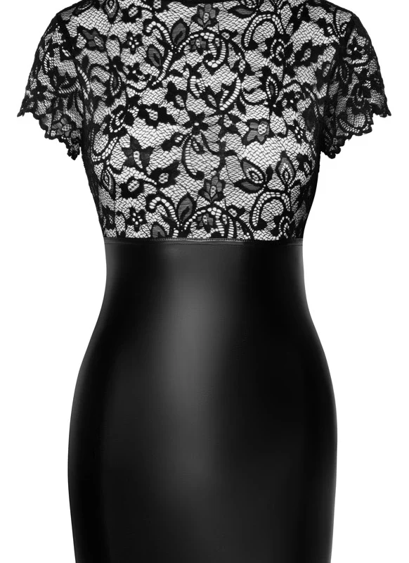Noir Handmade Lace & Powerwetlook Dress L Black Elegant Fit