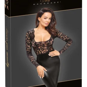 Noir Handmade M Lace & Powerwetlook Elegant Dress - Black, Knee-Length