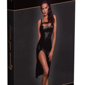 Noir Handmade Midi Dress Powerwetlook, Black, Size L