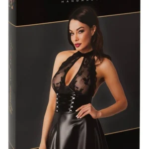 Noir Orgia Exclusive Halterneck Mini Dress Lace & Wetlook Black S