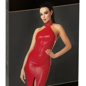 Noir Handmade Orgia Red Powerwetlook Dress L with Full-Length Zip