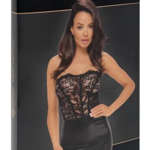 Noir Handmade S Tube Dress - Black Lace & Powerwetlook, Corset Back