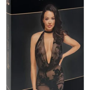 Noir Handmade Mini Dress Chain M - Black Transparent Tulle, Floral Design