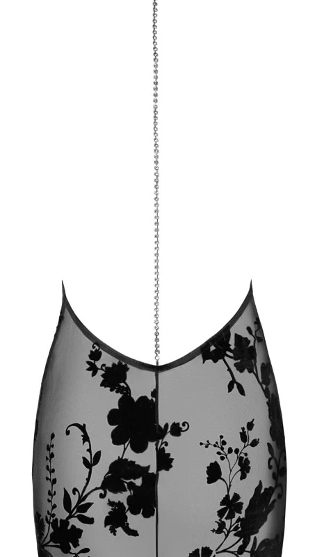Noir Handmade Dress L Transparent Black Tulle Velvet Floral Chain