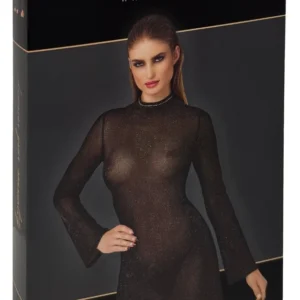 Noir Handmade Mini Dress L Black Sparkling Mesh Trumpet Sleeves