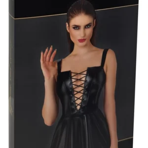 Noir Handmade Powerwetlook Mini Dress S with Adjustable Front Lacing