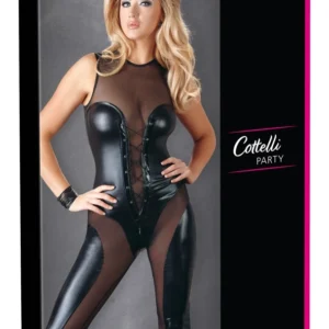 Cottelli Collection Wetlook Jumpsuit M with Front Lacing and Zippers