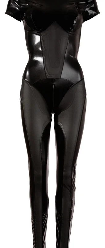Cottelli Collection Jumpsuit Black Wet Look L with Powernet Inserts