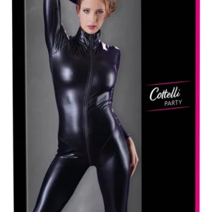 Cottelli Collection Bodysuit S Black, Long Sleeve, 2-Way Zipper