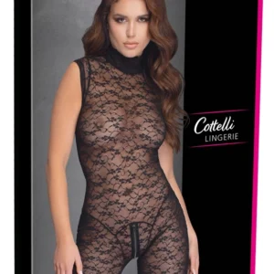 Cottelli Lingerie Lace Jumpsuit S - Sleeveless, 2-Way Zip, Black