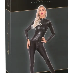 Noir Handmade Jumpsuit L Snakeskin Pattern Shiny Black Zip Design