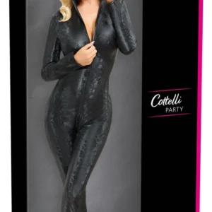 Cottelli PARTY Jumpsuit Snake L - Grey Snakeskin, 3-Way Zipper, Large