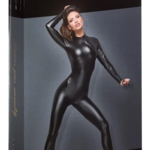 Noir Handmade Powerwetlook Catsuit with Leash XL, Black, Two-way Zipper