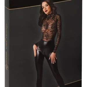 Noir Handmade Orgia Exclusive Lace & Powerwetlook Jumpsuit Black L